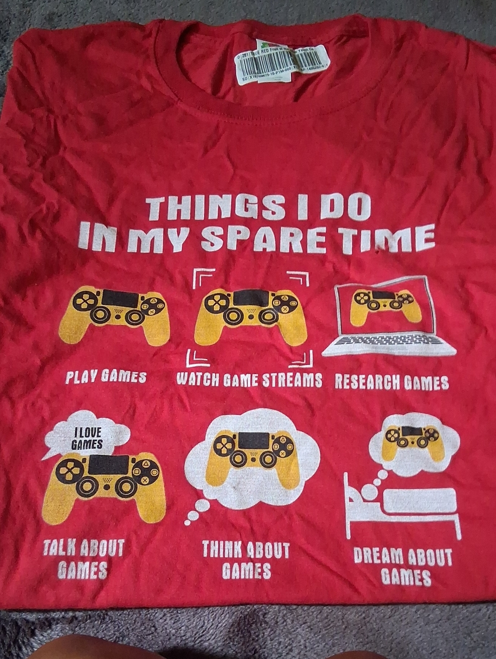 Fruit of the Loom Red Graphic Gaming Tee with Yellow Controller Prints
